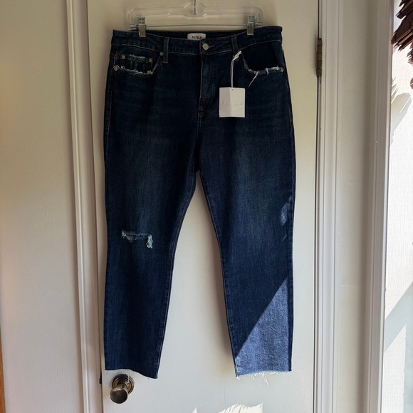 pistola Denim - Pistola Essex Distressed High Rise Skinny Jeans Dark Indigo Raw Hem 32 Q6643CSF